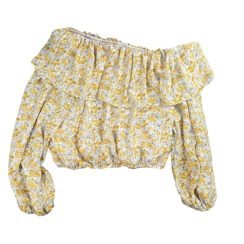Astr The Label Ruffle One Shoulder Top In Yellow Floral Size M - Picture 5 of 9